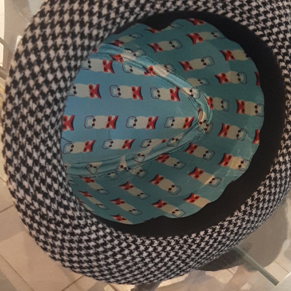 ALTERNATIVE🖤Black and White Houndstooth WOOL FEDORA Hat🤍COOL🦉INSIDE FABRIC - Picture 5 of 11